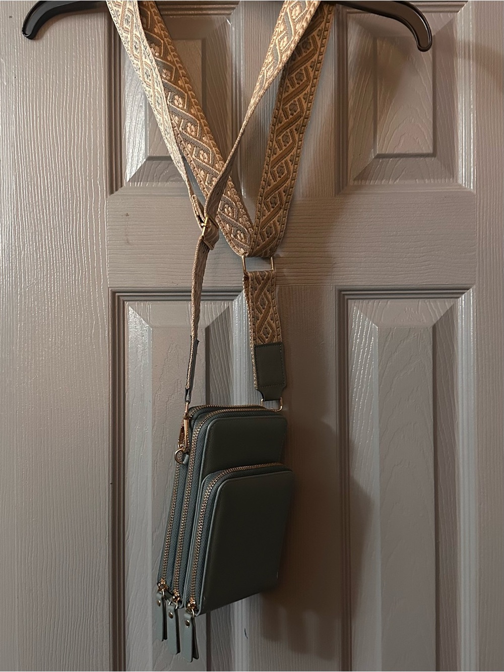 Blue SUGU Crossbody Phone Bag with Patterned Strap